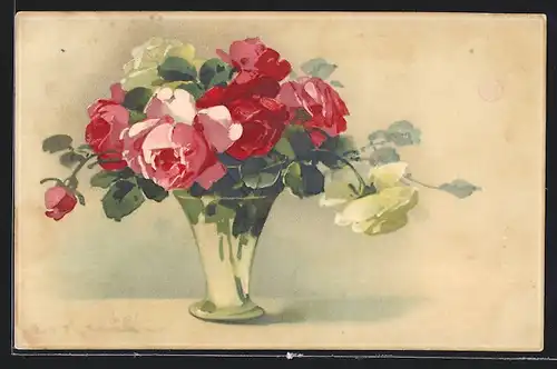 Künstler-AK Catharina Klein: Rosen in einer Vase