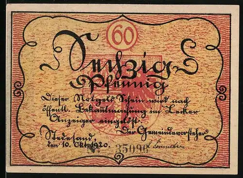 Notgeld Stedesand 1920, 60 Pfennig, Wappen, Kinder spielen Krieg