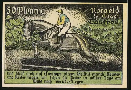 Notgeld Castrop 1921, 50 Pfennig, Wappen, Pferdesport