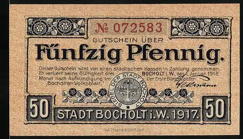 Notgeld Bocholt i. W. 1917, 50 Pfennig, Rathaus