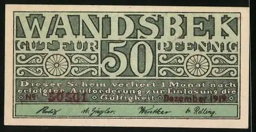 Notgeld Wandsbek 1919, 50 Pfennig, Gültigkeitsdauer 1 Monat