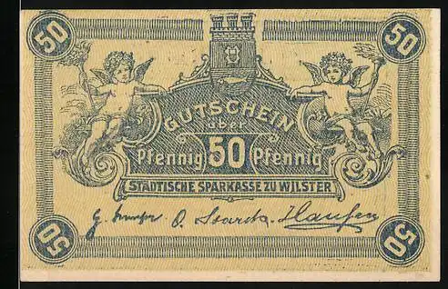 Notgeld Wilster, 50 Pfennig, Engel und Wappen