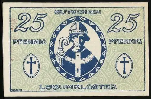 Notgeld Lügumkloster 1920, 25 Pfennig, Wappen mit Bischof