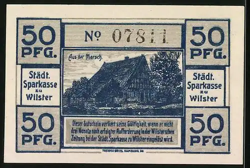 Notgeld Wilster 1920, 50 Pfennig, Aus der Marsch, Altes Rathaus