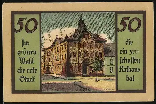 Notgeld Suhl, 50 Pfennig, Rathaus, Wappen
