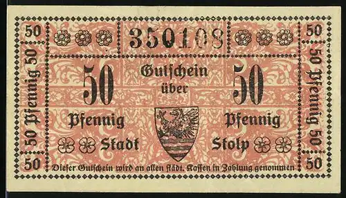 Notgeld Stolp 1918, 50 Pfennig, Wappen der Ortschaft