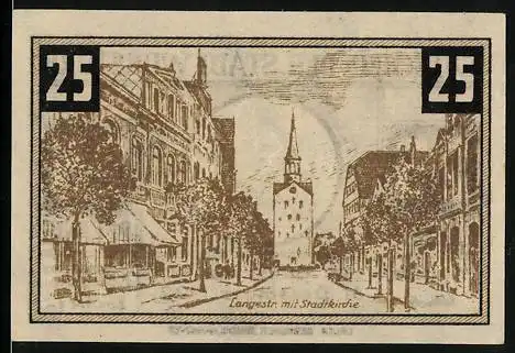 Notgeld Wunstorf 1922, 25 Pfennig, Langestrasse mit Stadtkirche