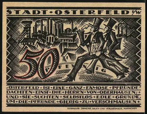 Notgeld Osterfeld i. W., 50 Pfennig, Bergmann mit Spitzhacke