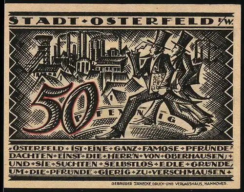 Notgeld Osterfeld i. W., 50 Pfennig, Bergmann vor Lore