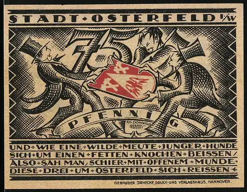 Notgeld Osterfeld i. W. 1921, 75 Pfennig, Streit um das Stadtwappen, Bergmann