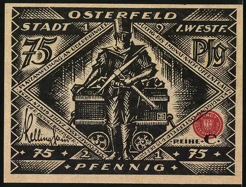 Notgeld Osterfeld i. W. 1921, 75 Pfennig, Streit um das Stadtwappen, Bergmann