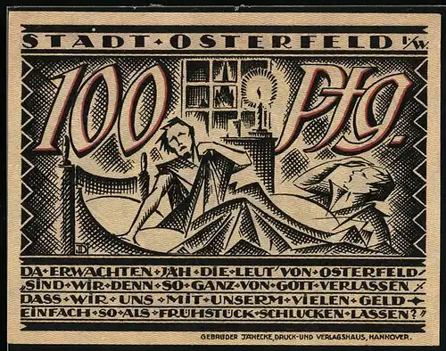 Notgeld Osterfeld i. W. 1921, 100 Pfennig, Männer erwachen zum Kerzenschein, Bergmann