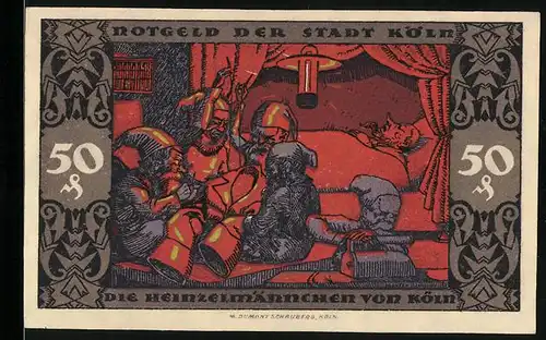 Notgeld Köln 1922, 50 Pfennig, Die Heinzelmännchen bei der Arbeit