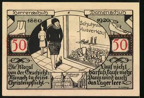 Notgeld Weissenfels 1921, 50 Pfennig, Wappen, Schuhwarenhandel Ausverkauf