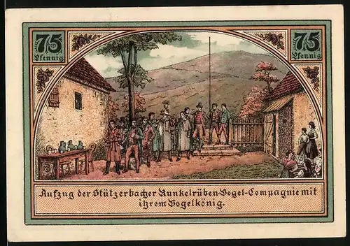 Notgeld Stützerbach w. A. 1921, 75 Pfennig, Der Dreiherrenstein, Alte Schmiede am Auerhahn
