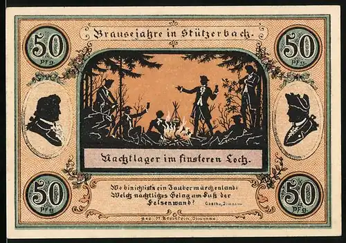 Notgeld Stützerbach w. A. 1921, 50 Pfennig, Nachtlager im finsteren Loch, Jagdschloss