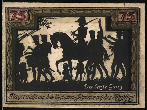 Notgeld Wesel 1921, 75 Pfennig, Der letzte Gang, Wappen