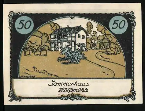 Notgeld Tangstedt, 50 Pfennig, Sommerhaus Wulfsmühle