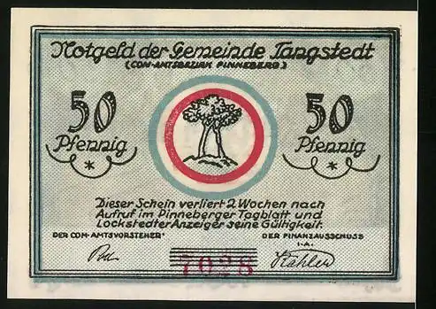 Notgeld Tangstedt, 50 Pfennig, Sommerhaus Wulfsmühle