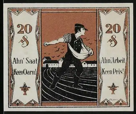Notgeld Tonndorf-Lohe 1921, 20 Pfennig, Bauer auf dem Feld