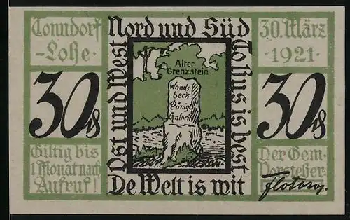 Notgeld Tonndorf-Lohe 1921, 30 Pfennig, Alter Grenzstein