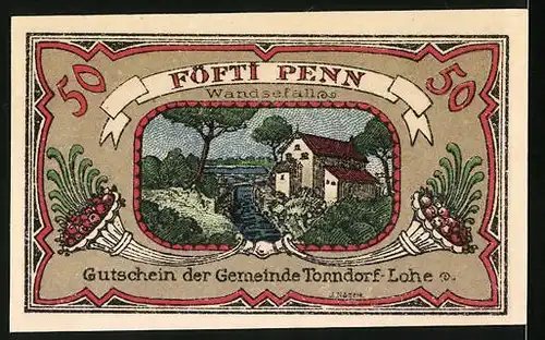 Notgeld Tonndorf-Lohe 1921, 50 Pfennig, Wandsefall, De nich vergunnt...