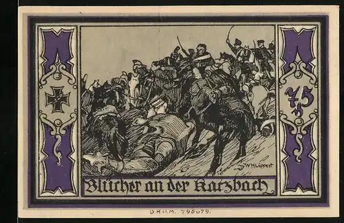 Notgeld Stolp, 75 Pfennig, General Feldmarschall, Blücher an der Karzbach