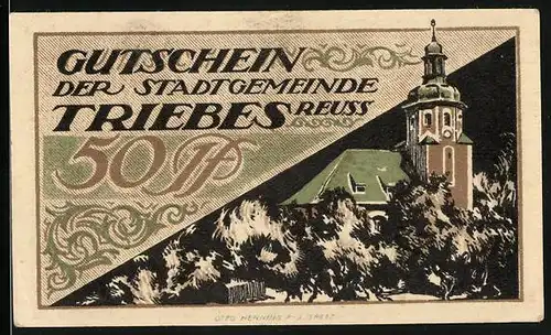 Notgeld Triebes 1921, 50 Pfennig, Ansicht der Kirche