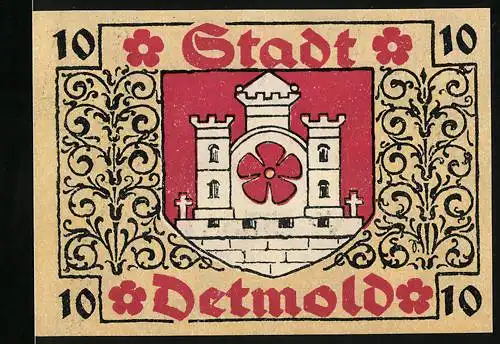 Notgeld Detmold 1920, 10 Pfennig, Stadtmauer mit Blume