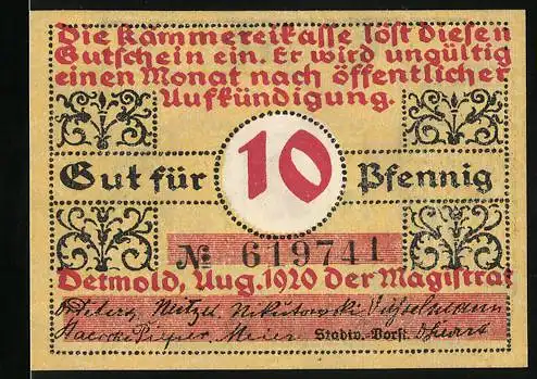 Notgeld Detmold 1920, 10 Pfennig, Partie an der Stadtmauer