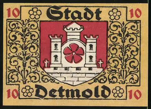 Notgeld Detmold 1920, 10 Pfennig, Partie an der Stadtmauer