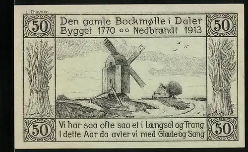 Notgeld Daler 1920, 50 Pfennig, Den gamle Bockmolle i Daler Bygget 1770