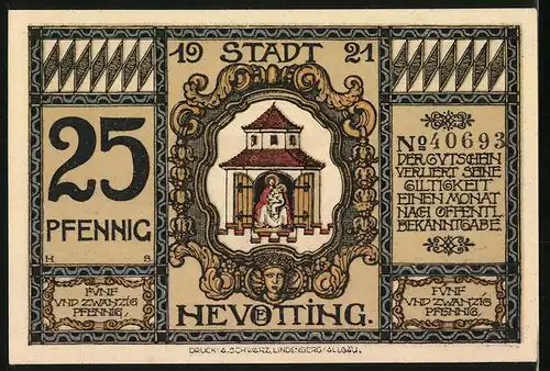 Notgeld Neuötting a. Inn 1921, 25 Pfennig, Platz mit Denkmal