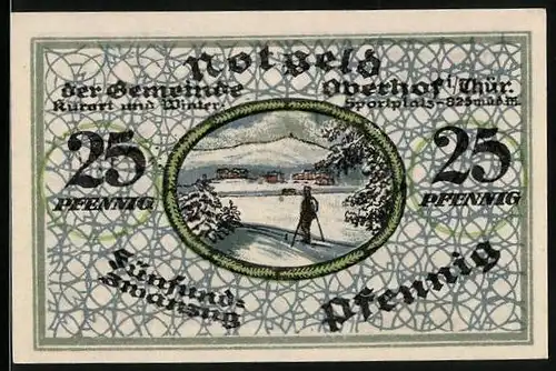 Notgeld Oberhof i. Thür. 1919, 25 Pfennig, Skifahrer im Schnee