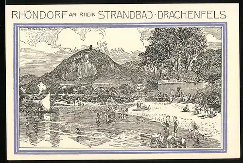 Notgeld Bad Honnef 1921, 50 Pfennig, Rhöndorf am Rhein Strandbad, Drachenfels