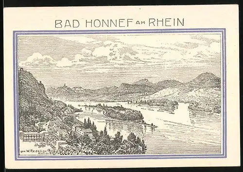 Notgeld Bad Honnef am Rhein 1921, 99 Pfennig, Ruine Drachenfels mit Blick rheinaufwärts