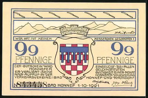 Notgeld Bad Honnef am Rhein 1921, 99 Pfennig, Karl Simrorts Haus