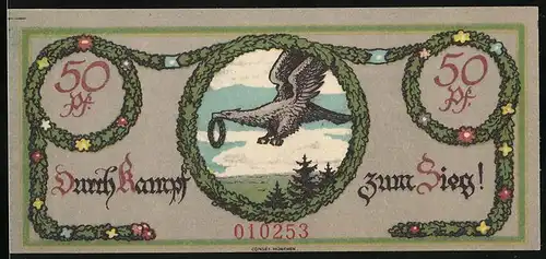 Notgeld Treuchtlingen, 50 Pfennig, Adler mit Lorbeerkranz