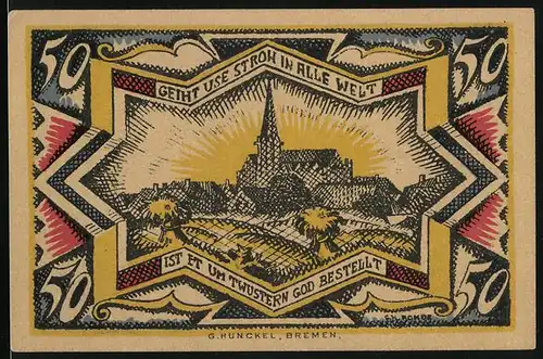 Notgeld Twistringen 1921, 50 Pfennig, Ortsansicht mit Kirche