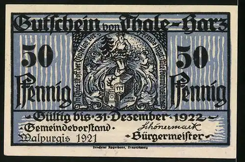 Notgeld Thale-Harz 1921, 50 Pfennig, Teufelsmauer und Walpurgishalle