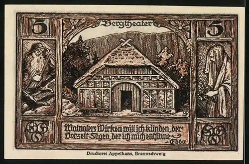 Notgeld Thale-Harz 1921, 5 Pfennig, Bergtheater, Wappen