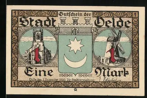 Notgeld Oelde 1920, 1 Mark, De Uelske Pinrenkranz, Windmühle