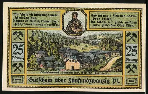 Notgeld Wurzbach i. Thüringen 1921, 25 Pfennig, Eienhüttenwerk Heinrichshütte