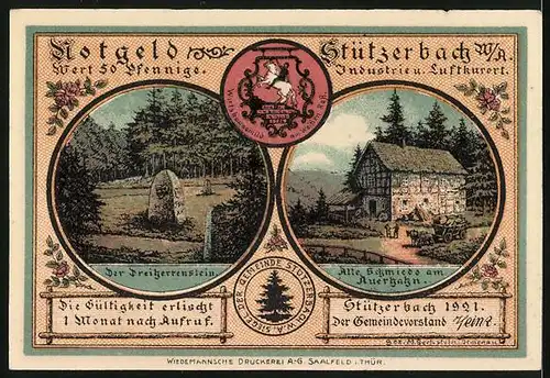 Notgeld Stützerbach W. A. 1921, 50 Pfennig, Goethes Brausejahre in Stützerbach