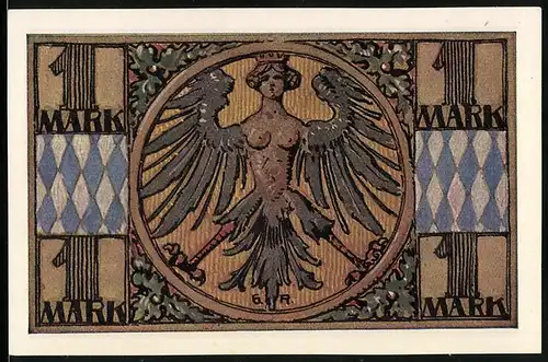 Notgeld Nürnberg 1921, 1 Mark, Nürnberger Wappen Jungfrauenadler