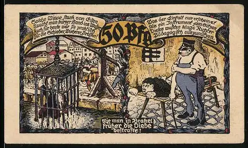 Notgeld Brakel Kreis Höxter 1921, 50 Pfennig, Bestrafung der Diebe in Brakel