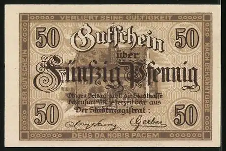 Notgeld Ochsenfurt a. M. 1914, 50 Pfennig, Wappen mit Ochse