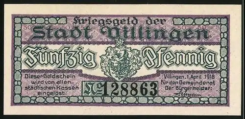 Notgeld Villingen 1918, 50 Pfennig, Altes Rathaus