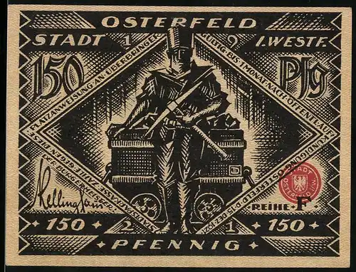 Notgeld Osterfeld i. W. 1921, 150 Pfennig, Menschen streiten um Stadtrechte