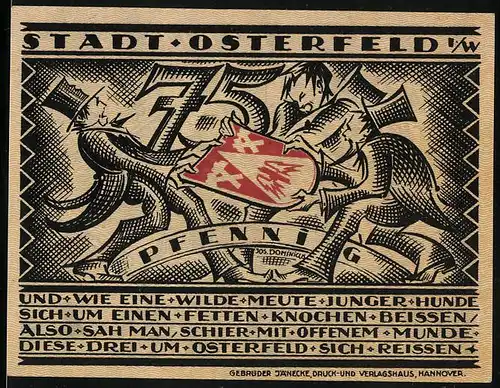 Notgeld Osterfeld i. W. 1921, 75 Pfennig, Streit um Osterfeld